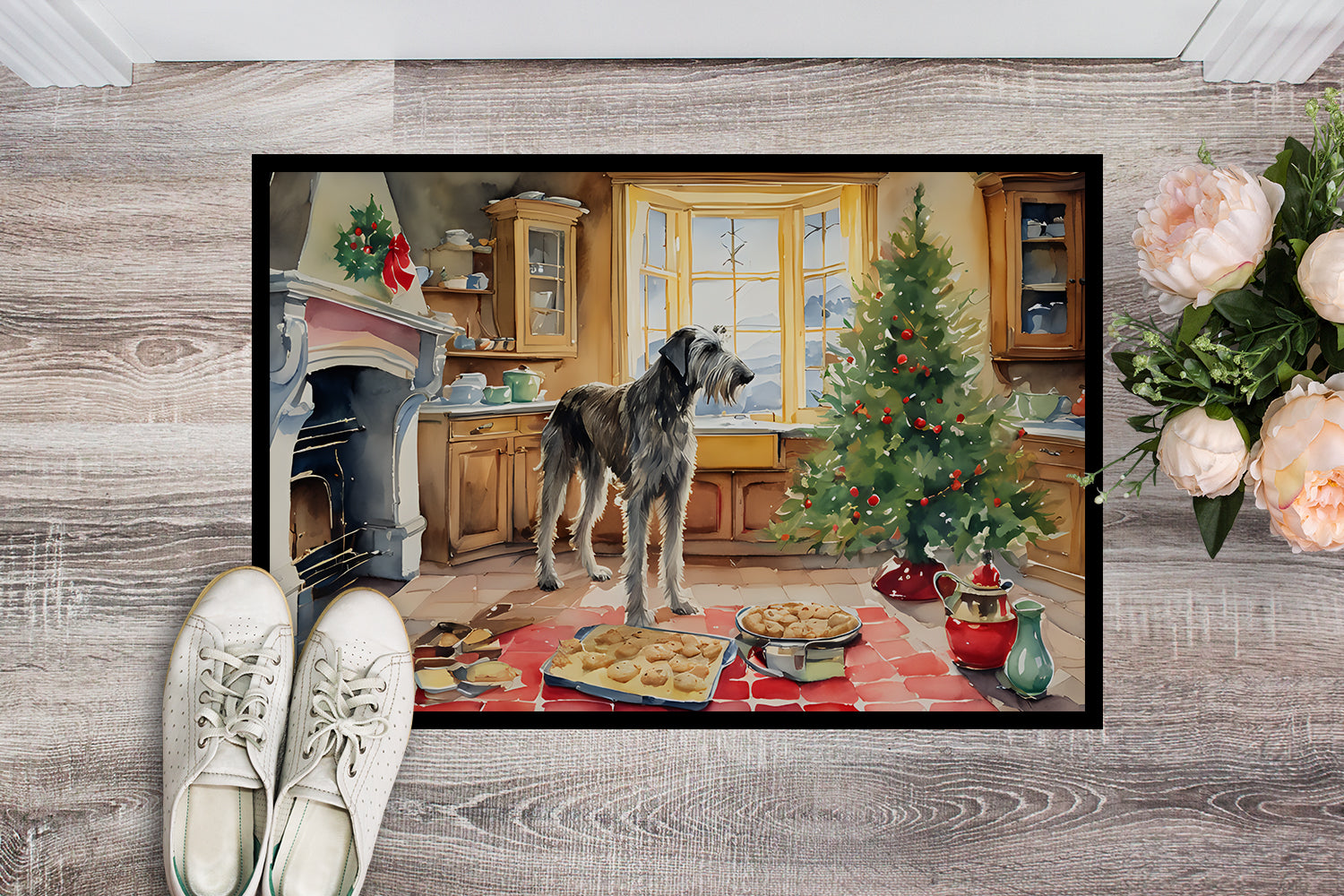 Irish Wolfhound Christmas Cookies Doormat Indoor Outdoor 24H X 36W Front Door Mat Rugs for Entryway, Non Slip Washable Low Pile,