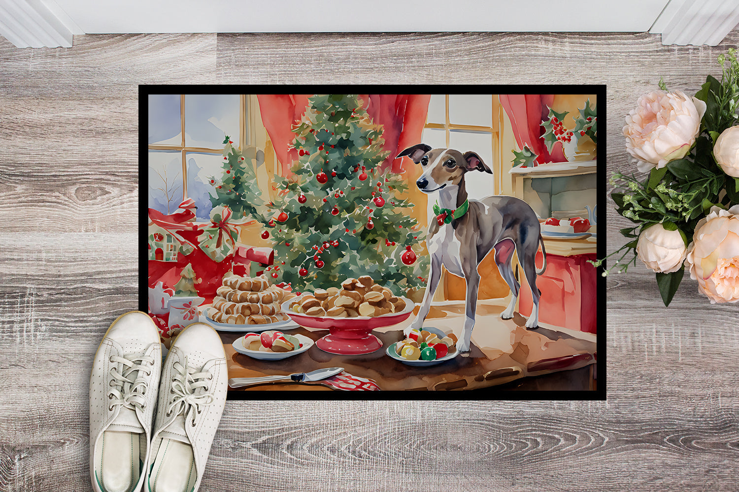 Italian Greyhound Christmas Cookies Doormat Indoor Outdoor 24H X 36W Front Door Mat Rugs for Entryway, Non Slip Washable Low Pile,