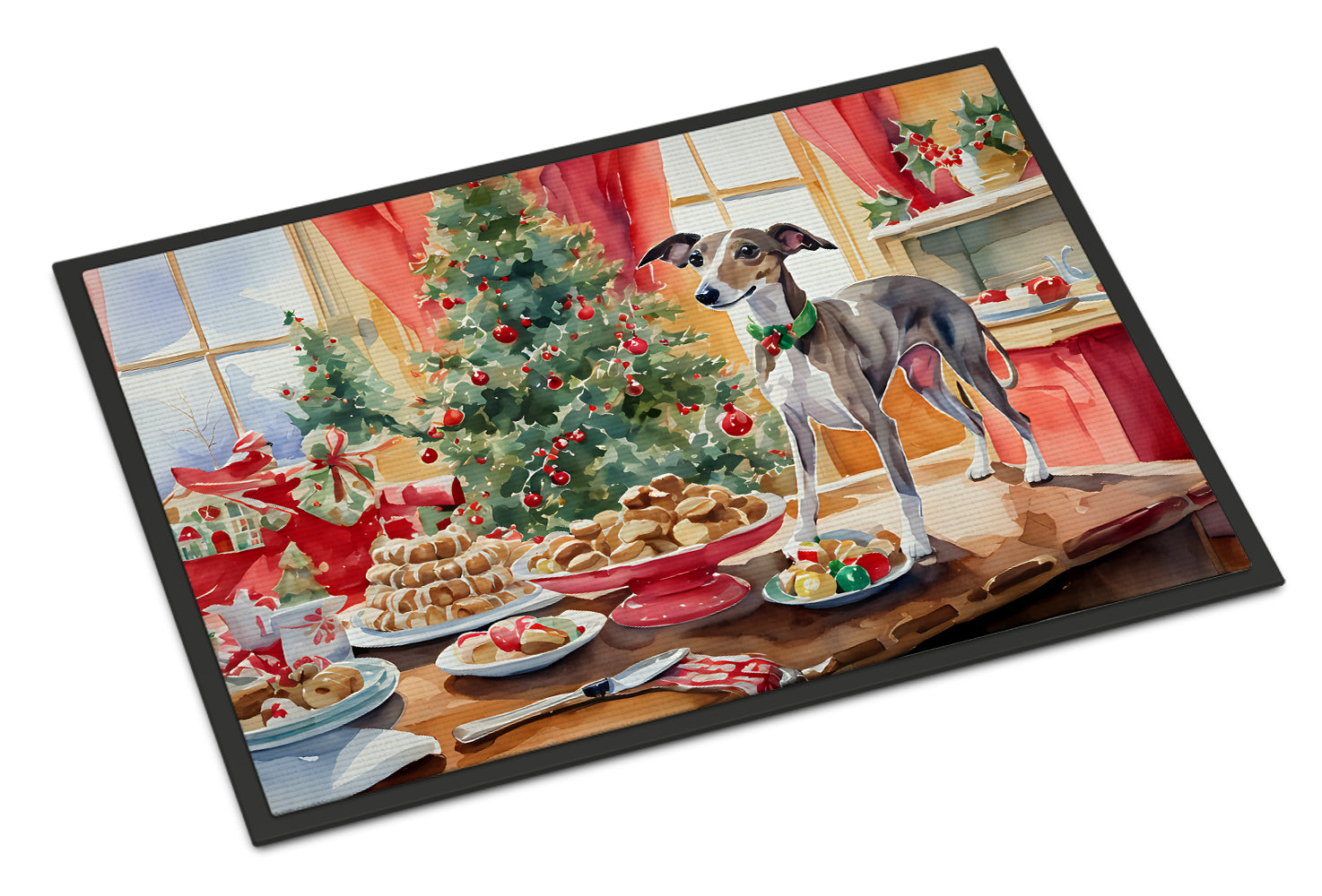 Italian Greyhound Christmas Cookies Doormat Indoor Outdoor 18H X 27W Front Door Mat Rugs for Entryway, Non Slip Washable