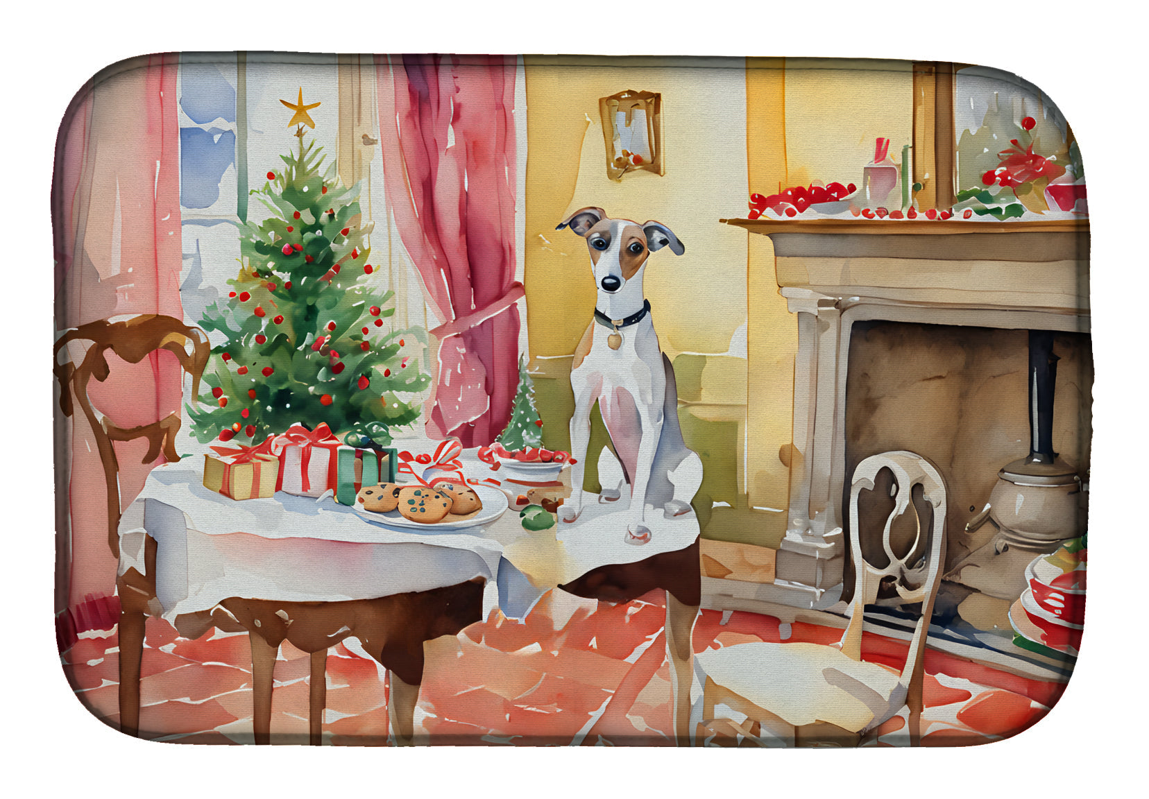 Italian Greyhound Christmas Cookies Dish Drying Mat Absorbent Dish Drying Mat Pad for Kitchen Counter Dish Drainer Mat for Countertop, 14 x 21", Multicolor