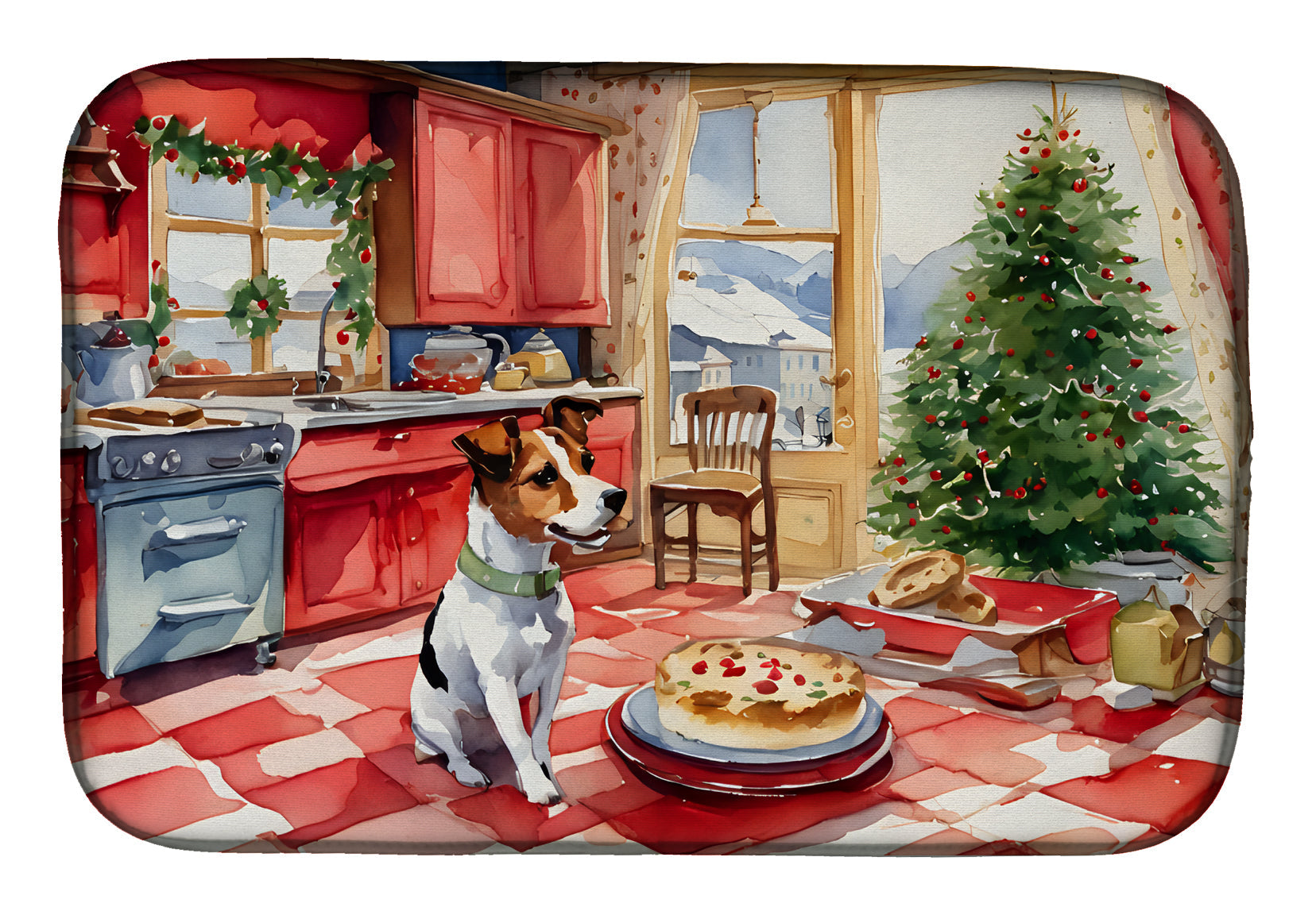 Jack Russell Terrier Christmas Cookies Dish Drying Mat Absorbent Dish Drying Mat Pad for Kitchen Counter Dish Drainer Mat for Countertop, 14 x 21", Multicolor