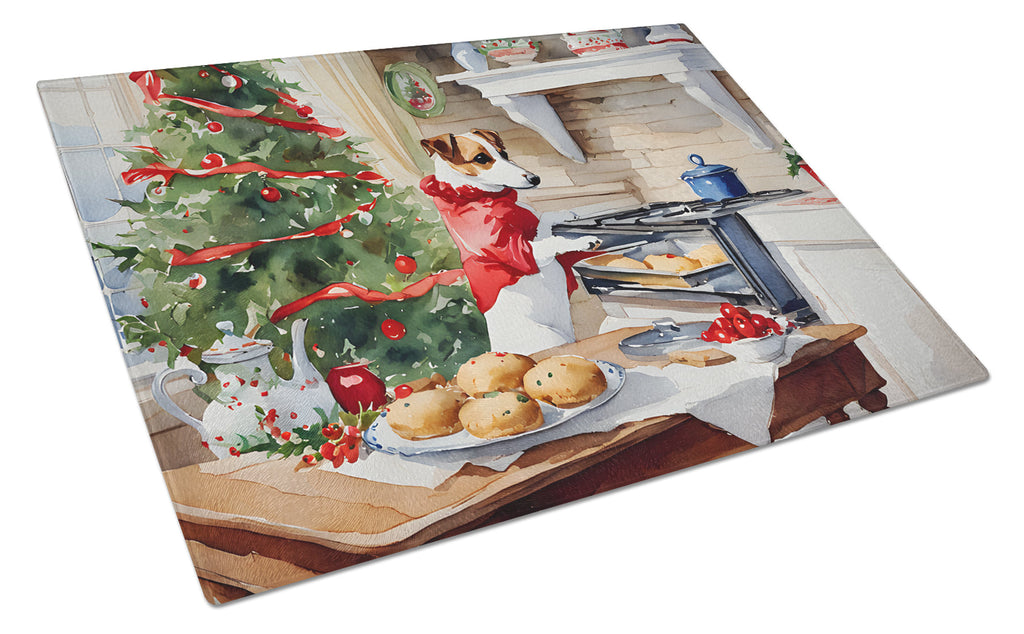 Jack Russell Terrier Christmas Cookies Cutting Board Tempered Glass Kitchen Cutting Surface, Heat Resistant Chopping, Non-Slip Feet, Food Prep & Serving