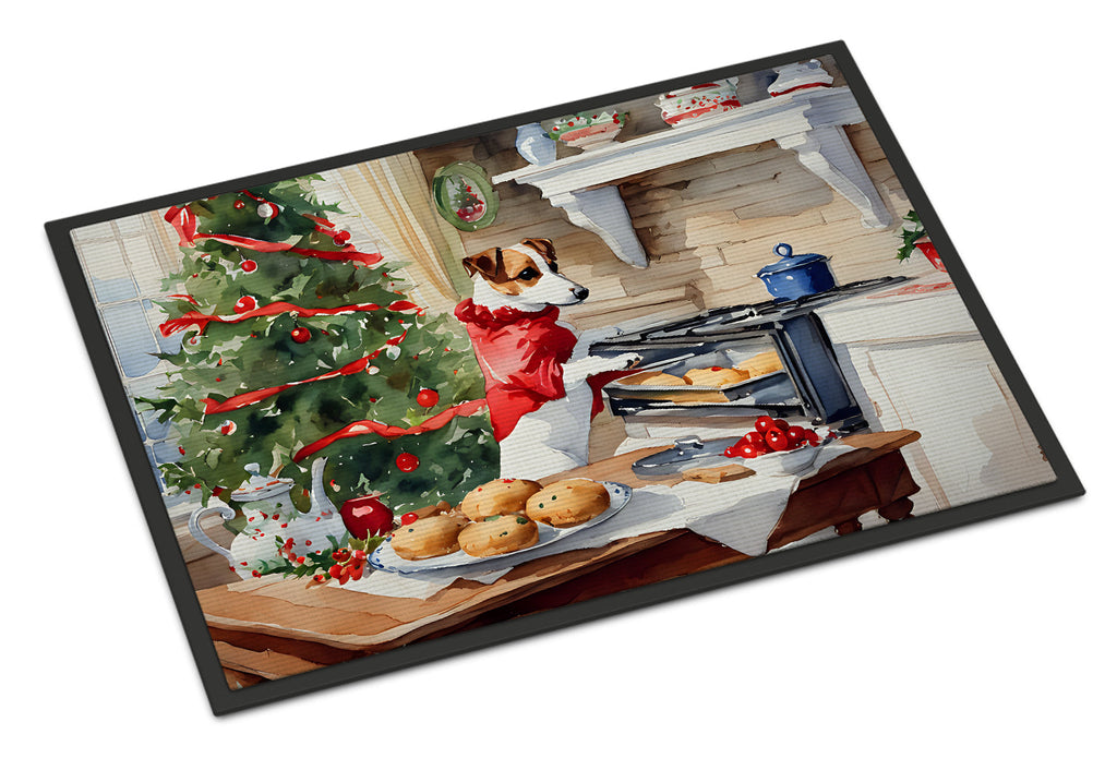 Jack Russell Terrier Christmas Cookies Doormat Indoor Outdoor 18H X 27W Front Door Mat Rugs for Entryway, Non Slip Washable