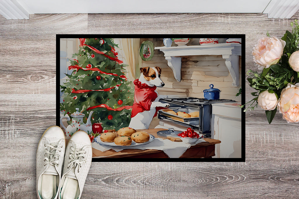 Jack Russell Terrier Christmas Cookies Doormat Indoor Outdoor 18H X 27W Front Door Mat Rugs for Entryway, Non Slip Washable