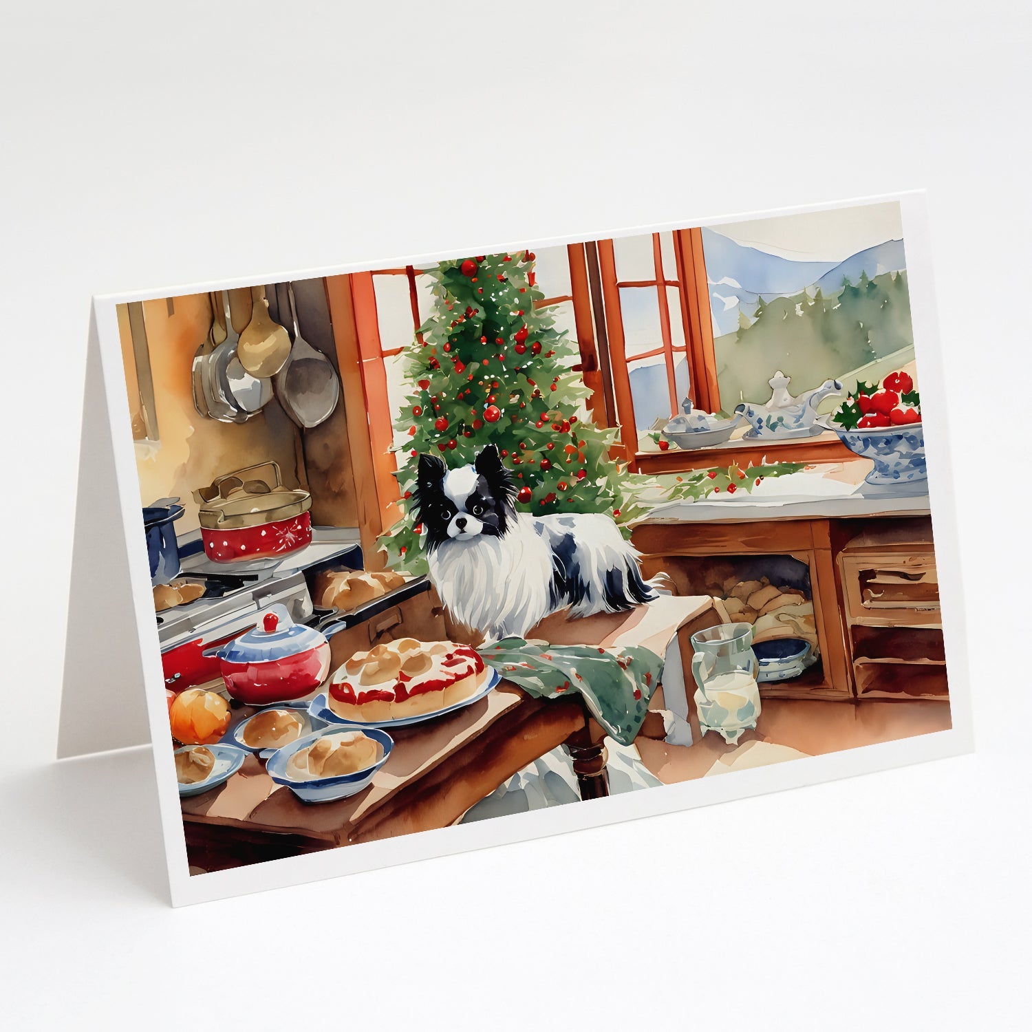 Japanese Chin Christmas Cookies Greeting Cards Pack of 8 Blank Cards with Envelopes Whimsical A7 Size 5x7