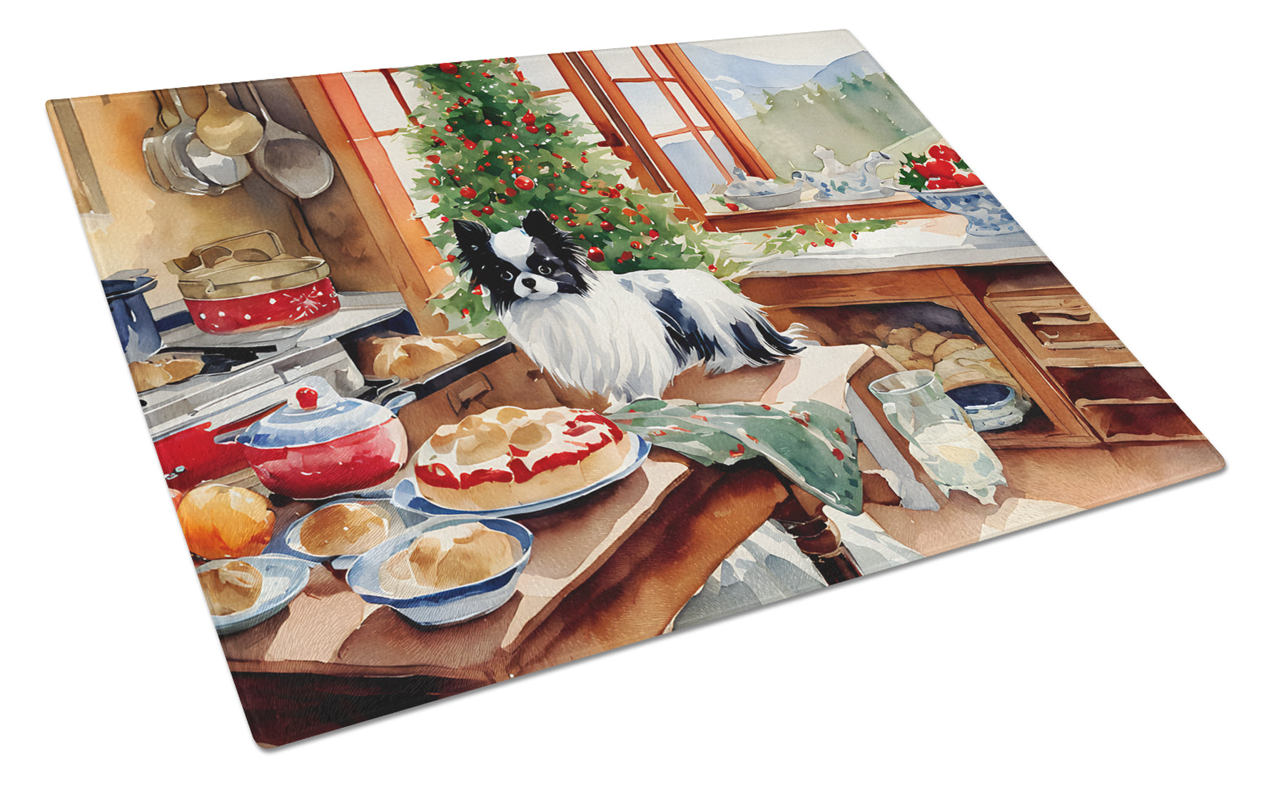 Japanese Chin Christmas Cookies Cutting Board Tempered Glass Kitchen Cutting Surface, Heat Resistant Chopping, Non-Slip Feet, Food Prep & Serving