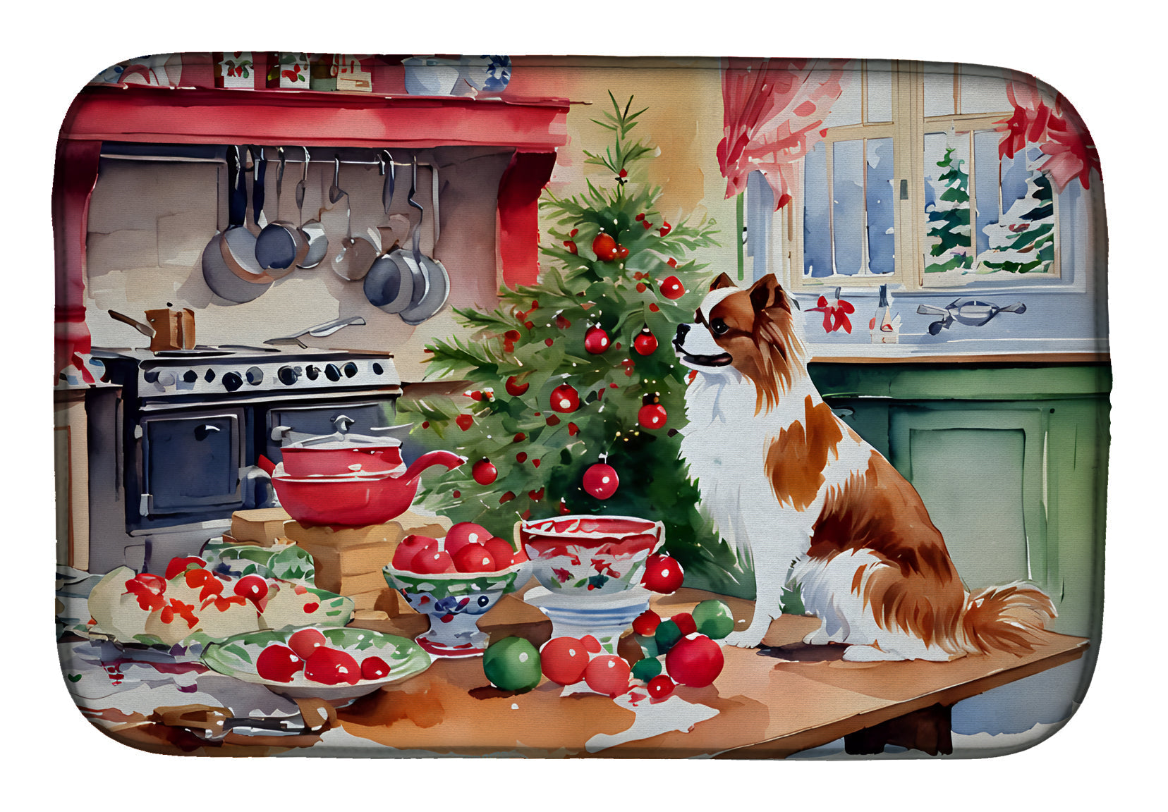 Japanese Chin Christmas Cookies Dish Drying Mat Absorbent Dish Drying Mat Pad for Kitchen Counter Dish Drainer Mat for Countertop, 14 x 21", Multicolor