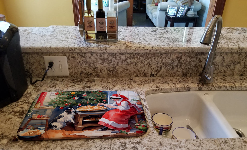 Japanese Chin Christmas Cookies Dish Drying Mat Absorbent Dish Drying Mat Pad for Kitchen Counter Dish Drainer Mat for Countertop, 14 x 21", Multicolor