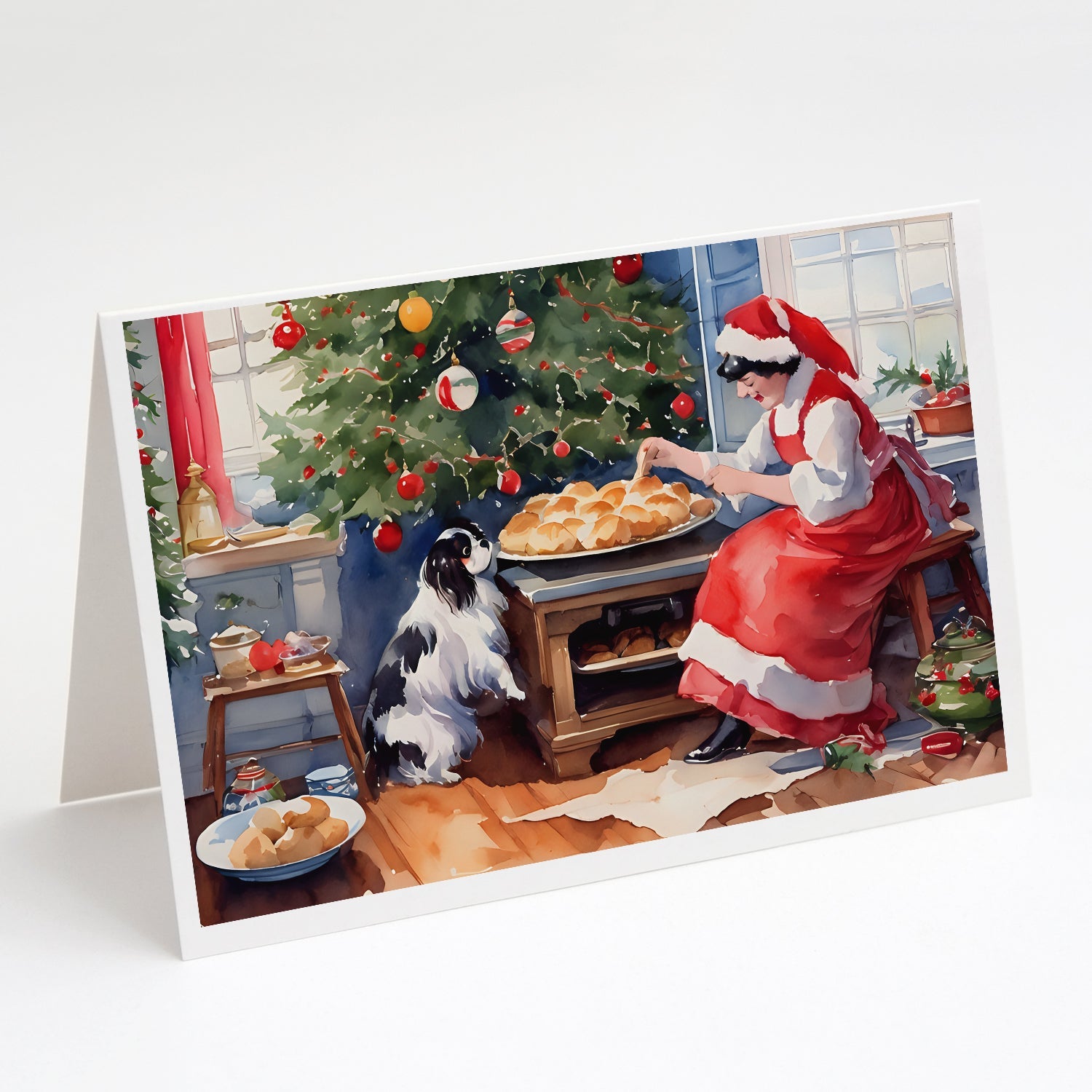 Japanese Chin Christmas Cookies Greeting Cards Pack of 8 Blank Cards with Envelopes Whimsical A7 Size 5x7
