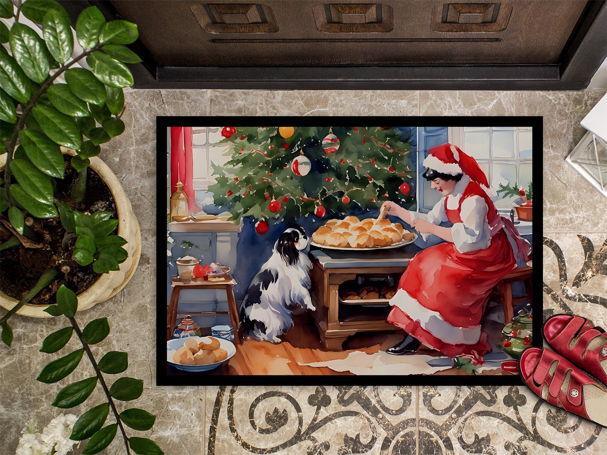 Japanese Chin Christmas Cookies Doormat Indoor Outdoor 18H X 27W Front Door Mat Rugs for Entryway, Non Slip Washable
