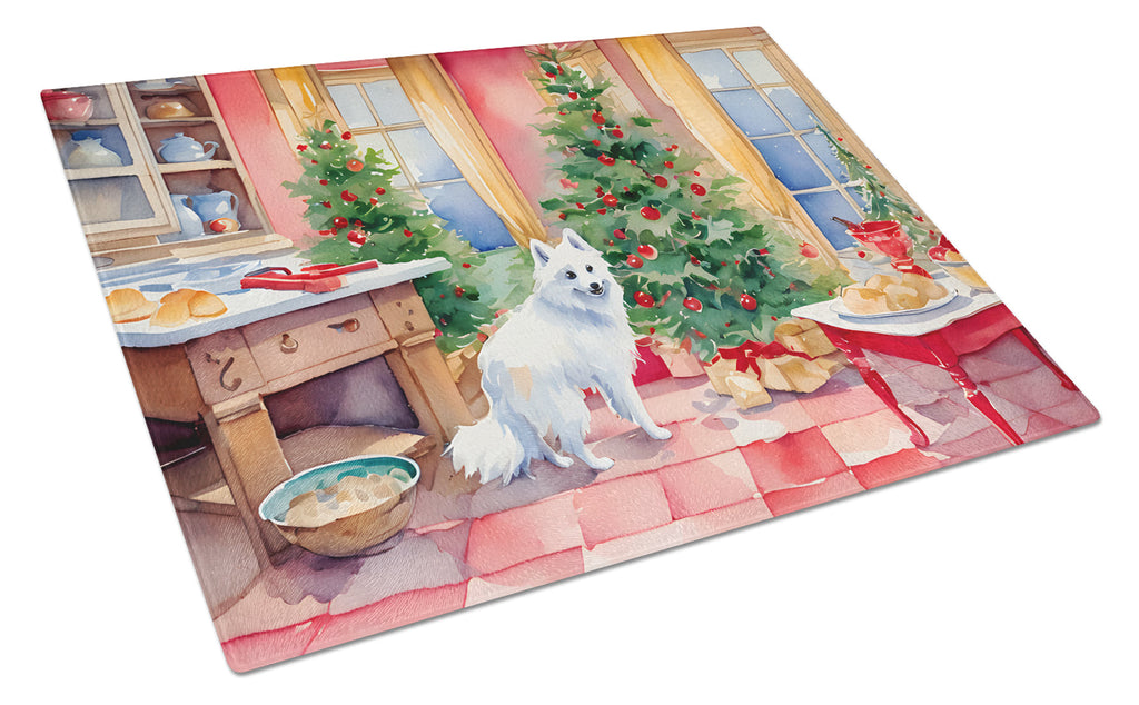 Japanese Spitz Christmas Cookies Cutting Board Tempered Glass Kitchen Cutting Surface, Heat Resistant Chopping, Non-Slip Feet, Food Prep & Serving