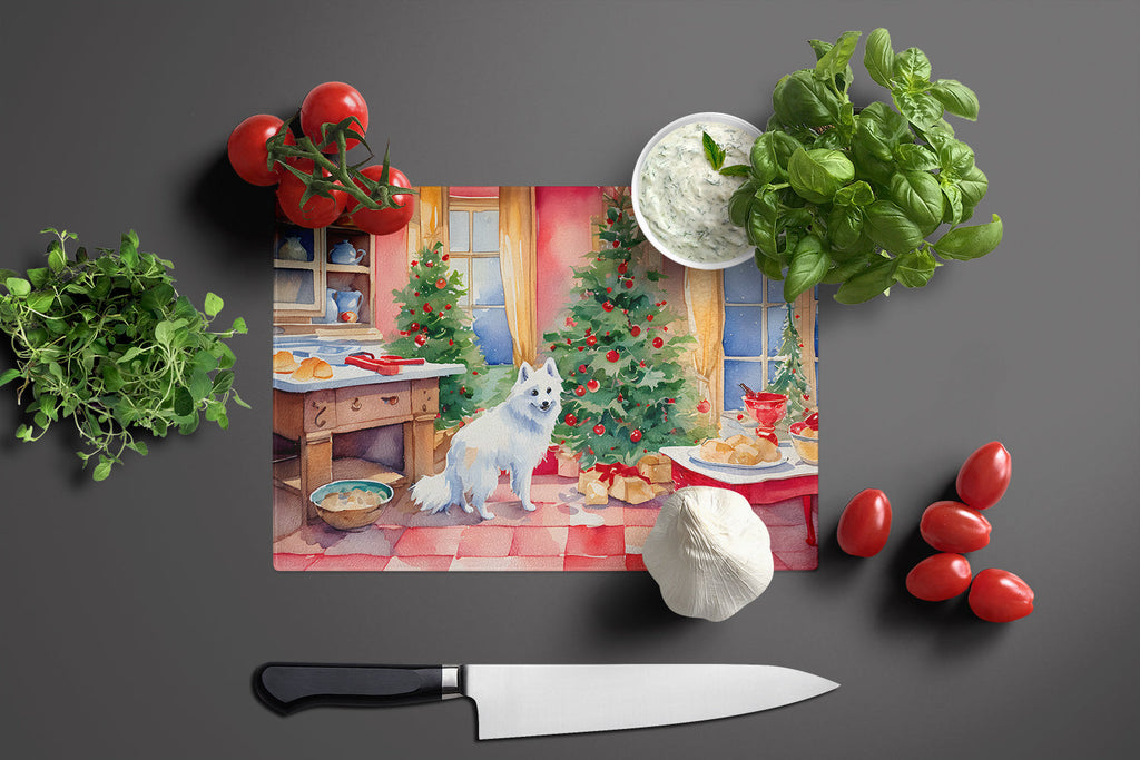 Japanese Spitz Christmas Cookies Cutting Board Tempered Glass Kitchen Cutting Surface, Heat Resistant Chopping, Non-Slip Feet, Food Prep & Serving