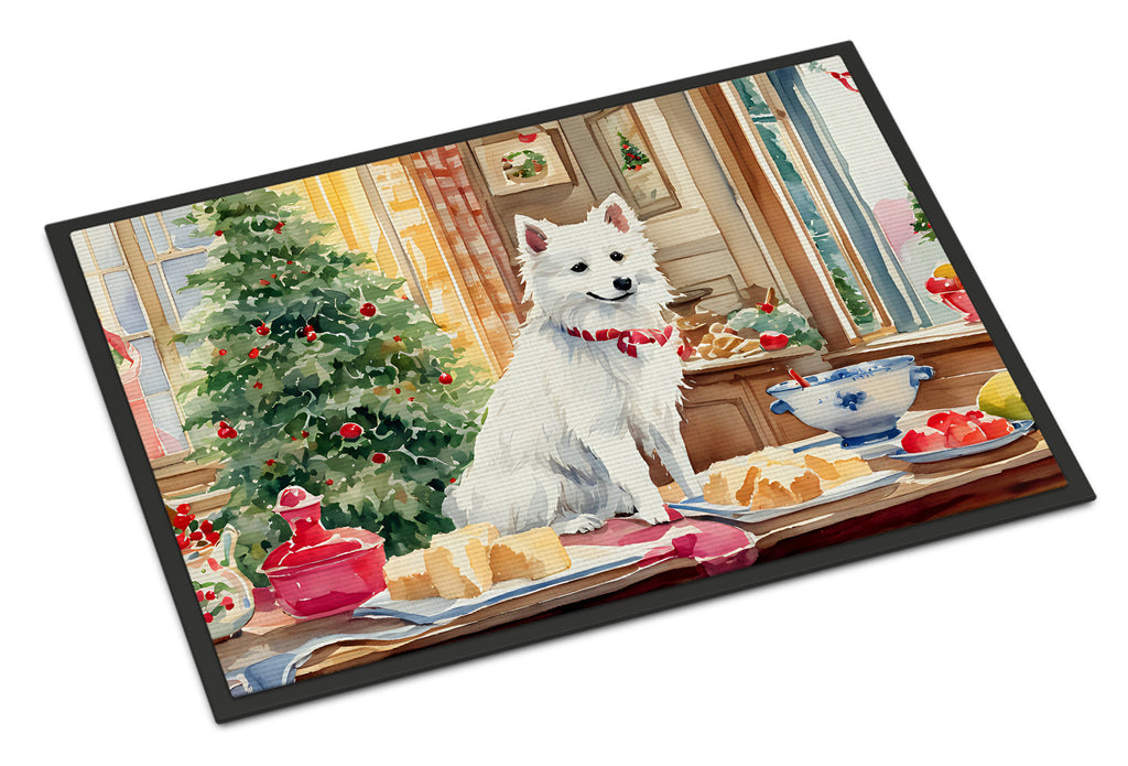 Japanese Spitz Christmas Cookies Doormat Indoor Outdoor 18H X 27W Front Door Mat Rugs for Entryway, Non Slip Washable