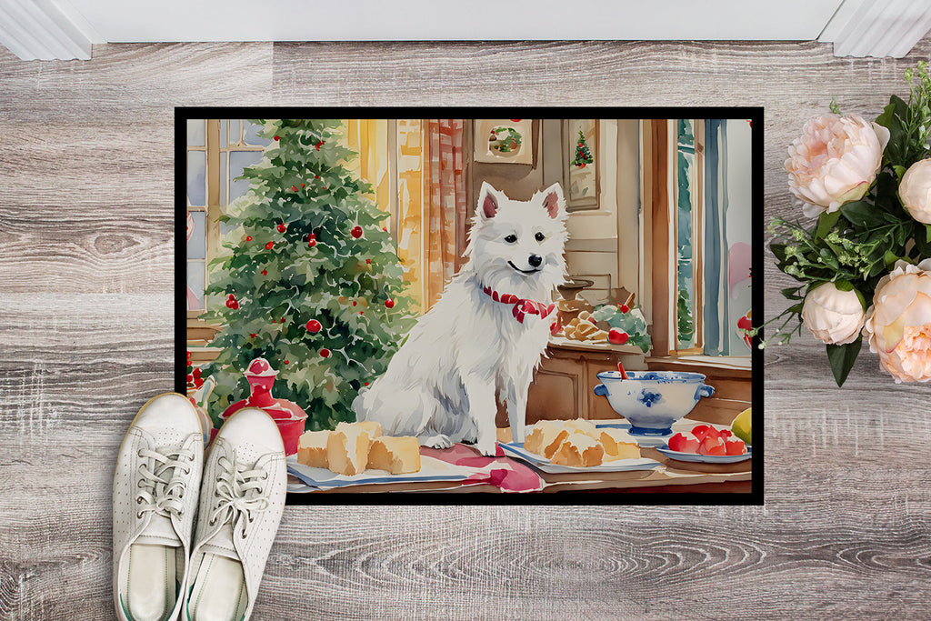 Japanese Spitz Christmas Cookies Doormat Indoor Outdoor 18H X 27W Front Door Mat Rugs for Entryway, Non Slip Washable