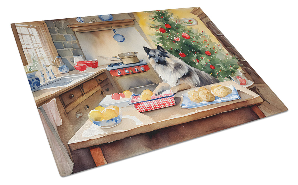 Keeshond Christmas Cookies Cutting Board Tempered Glass Kitchen Cutting Surface, Heat Resistant Chopping, Non-Slip Feet, Food Prep & Serving