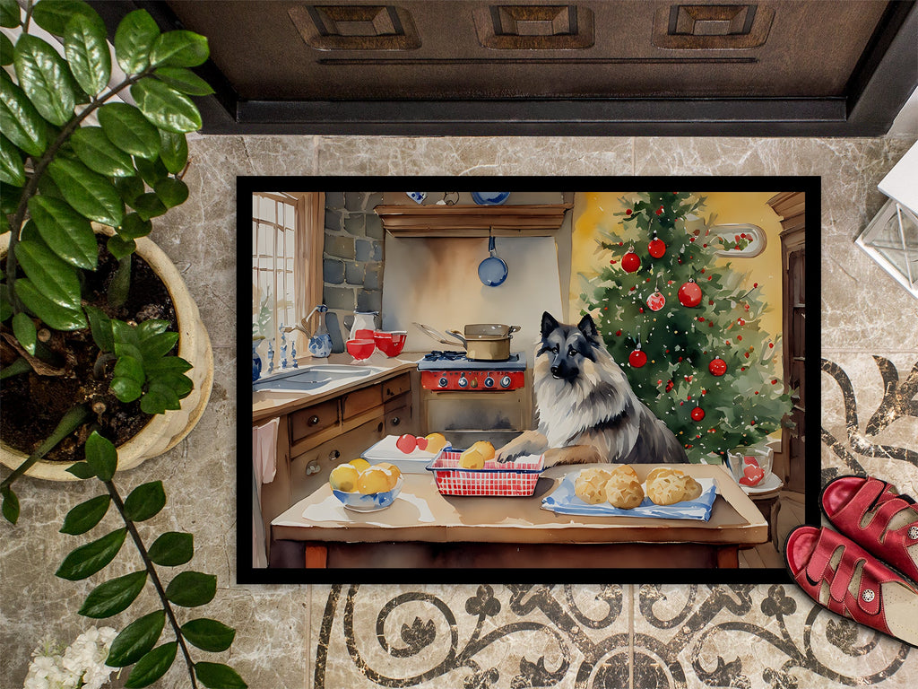 Keeshond Christmas Cookies Doormat Indoor Outdoor 18H X 27W Front Door Mat Rugs for Entryway, Non Slip Washable