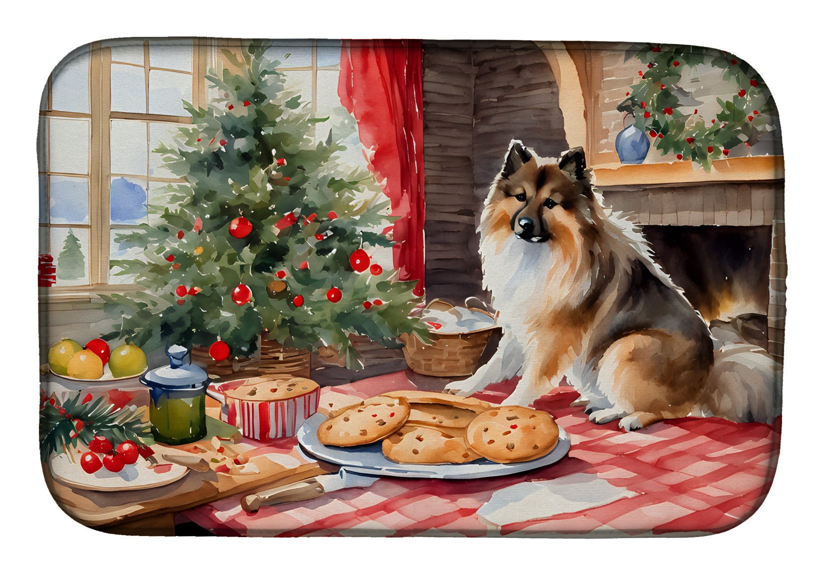 Keeshond Christmas Cookies Dish Drying Mat Absorbent Dish Drying Mat Pad for Kitchen Counter Dish Drainer Mat for Countertop, 14 x 21", Multicolor