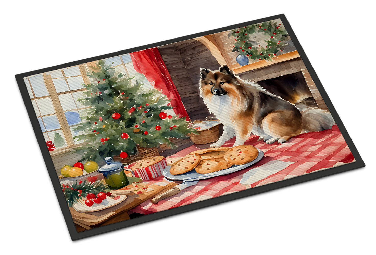 Keeshond Christmas Cookies Doormat Indoor Outdoor 24H X 36W Front Door Mat Rugs for Entryway, Non Slip Washable Low Pile,