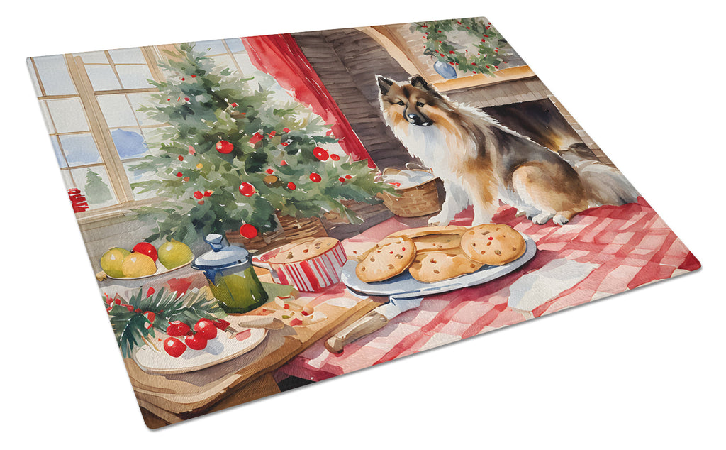 Keeshond Christmas Cookies Cutting Board Tempered Glass Kitchen Cutting Surface, Heat Resistant Chopping, Non-Slip Feet, Food Prep & Serving