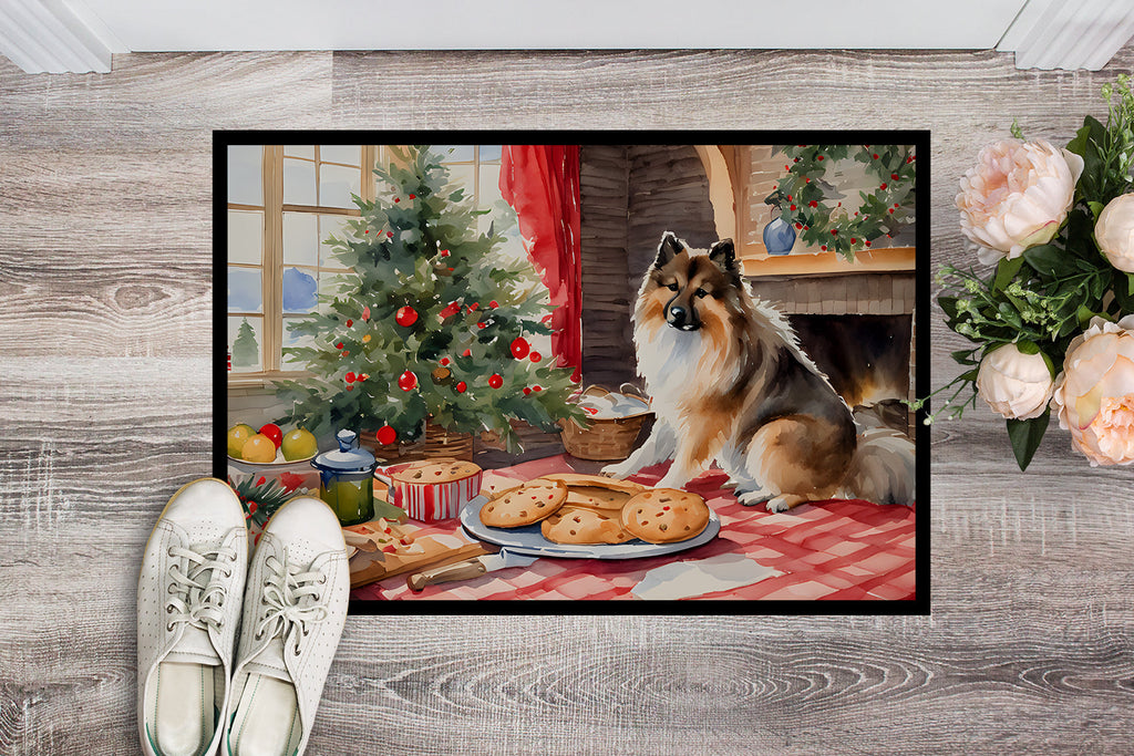 Keeshond Christmas Cookies Doormat Indoor Outdoor 18H X 27W Front Door Mat Rugs for Entryway, Non Slip Washable