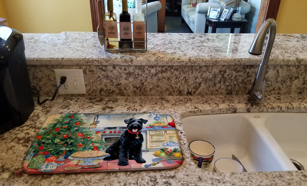 Kerry Blue Terrier Christmas Cookies Dish Drying Mat Absorbent Dish Drying Mat Pad for Kitchen Counter Dish Drainer Mat for Countertop, 14 x 21", Multicolor