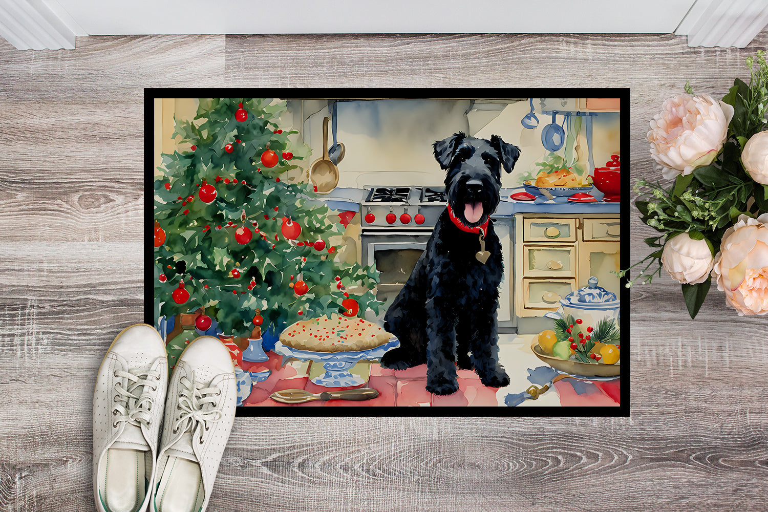 Kerry Blue Terrier Christmas Cookies Doormat Indoor Outdoor 18H X 27W Front Door Mat Rugs for Entryway, Non Slip Washable