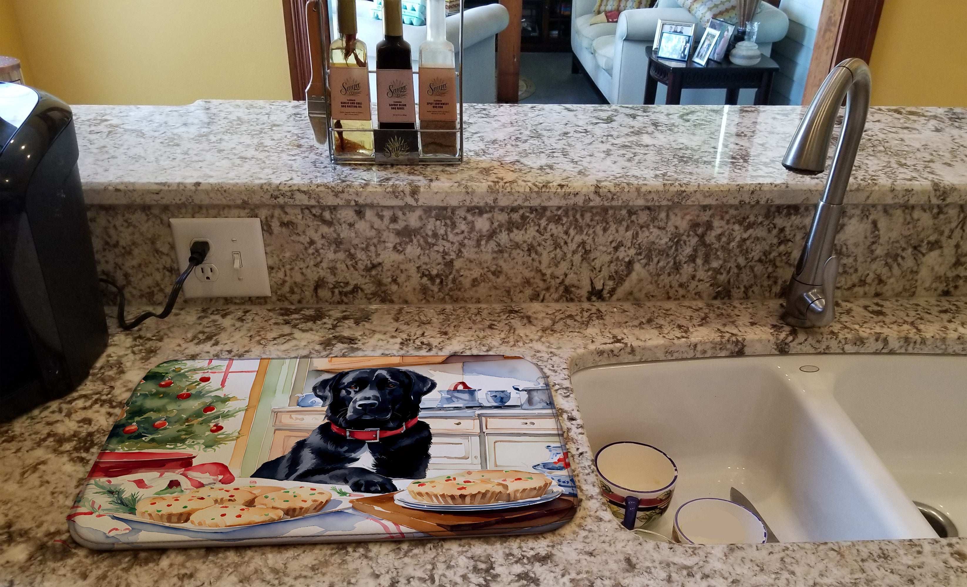 Labrador Retriever Christmas Cookies Dish Drying Mat Absorbent Dish Drying Mat Pad for Kitchen Counter Dish Drainer Mat for Countertop, 14 x 21", Multicolor