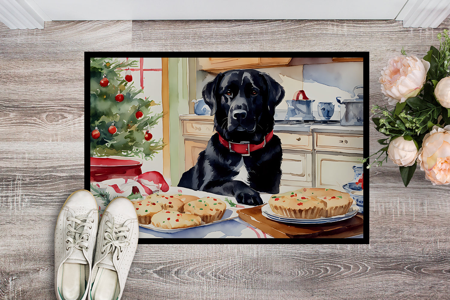 Labrador Retriever Christmas Cookies Doormat Indoor Outdoor 24H X 36W Front Door Mat Rugs for Entryway, Non Slip Washable Low Pile,