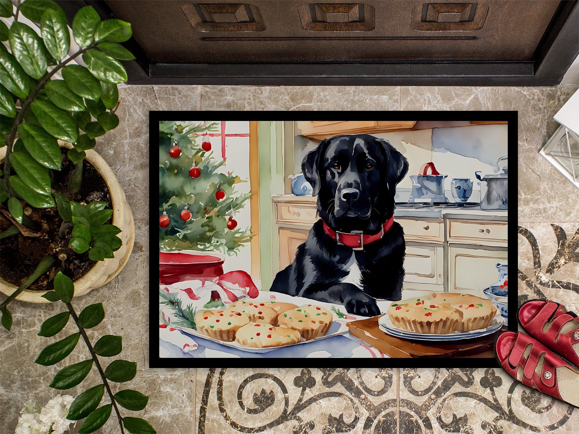 Labrador Retriever Christmas Cookies Doormat Indoor Outdoor 24H X 36W Front Door Mat Rugs for Entryway, Non Slip Washable Low Pile,