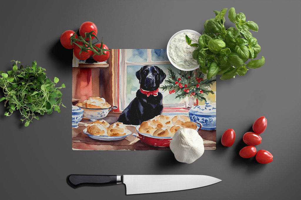 Labrador Retriever Christmas Cookies Cutting Board Tempered Glass Kitchen Cutting Surface, Heat Resistant Chopping, Non-Slip Feet, Food Prep & Serving