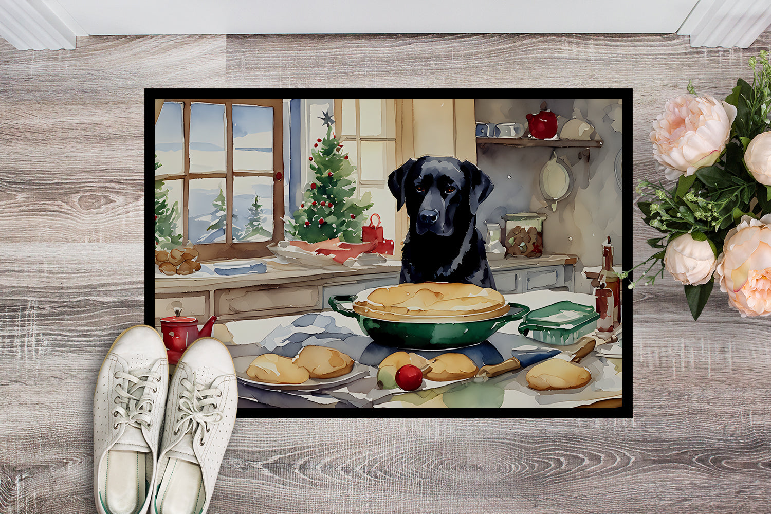 Labrador Retriever Christmas Cookies Doormat Indoor Outdoor 24H X 36W Front Door Mat Rugs for Entryway, Non Slip Washable Low Pile,