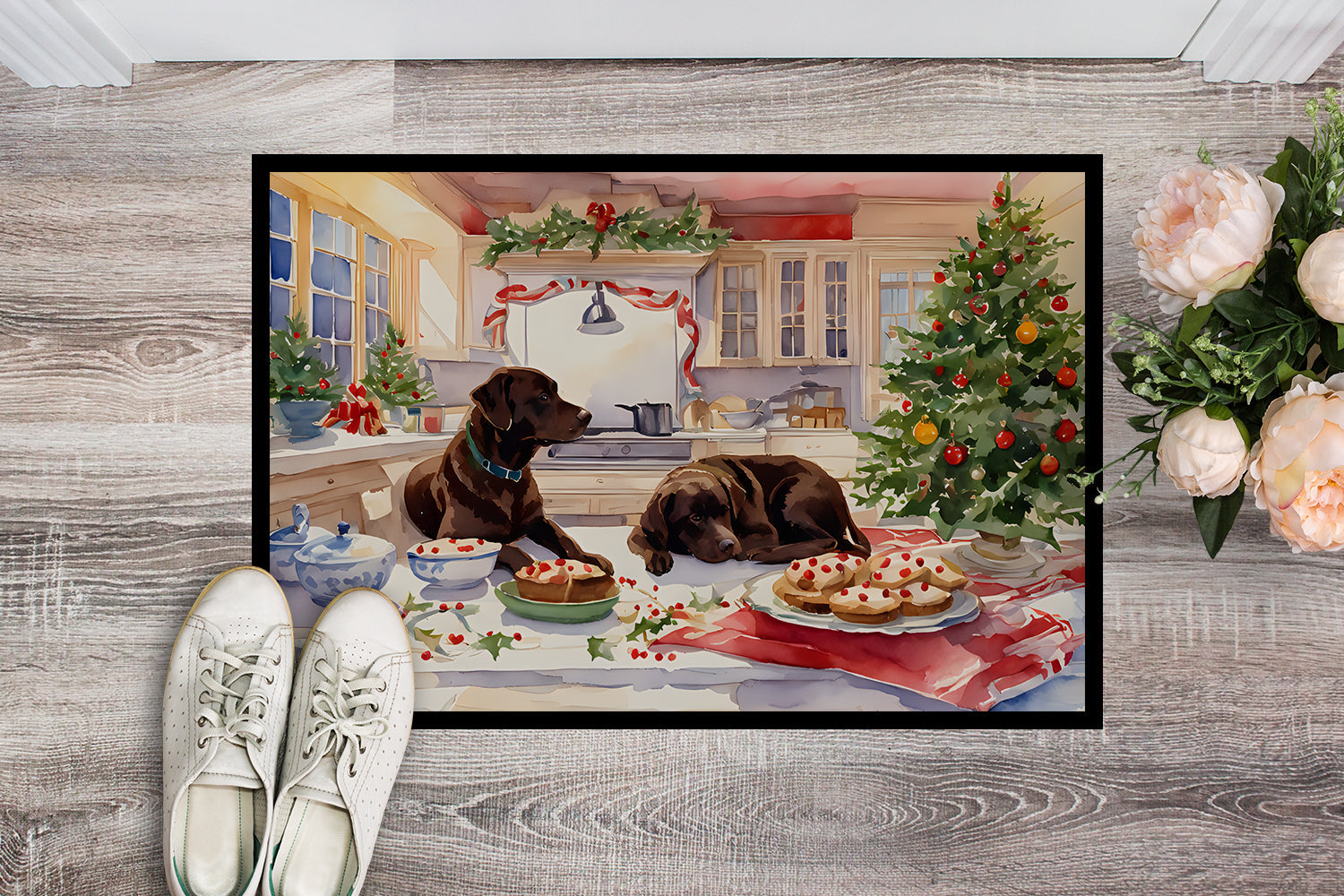 Labrador Retriever Christmas Cookies Doormat Indoor Outdoor 18H X 27W Front Door Mat Rugs for Entryway, Non Slip Washable