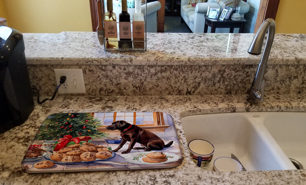 Labrador Retriever Christmas Cookies Dish Drying Mat Absorbent Dish Drying Mat Pad for Kitchen Counter Dish Drainer Mat for Countertop, 14 x 21", Multicolor