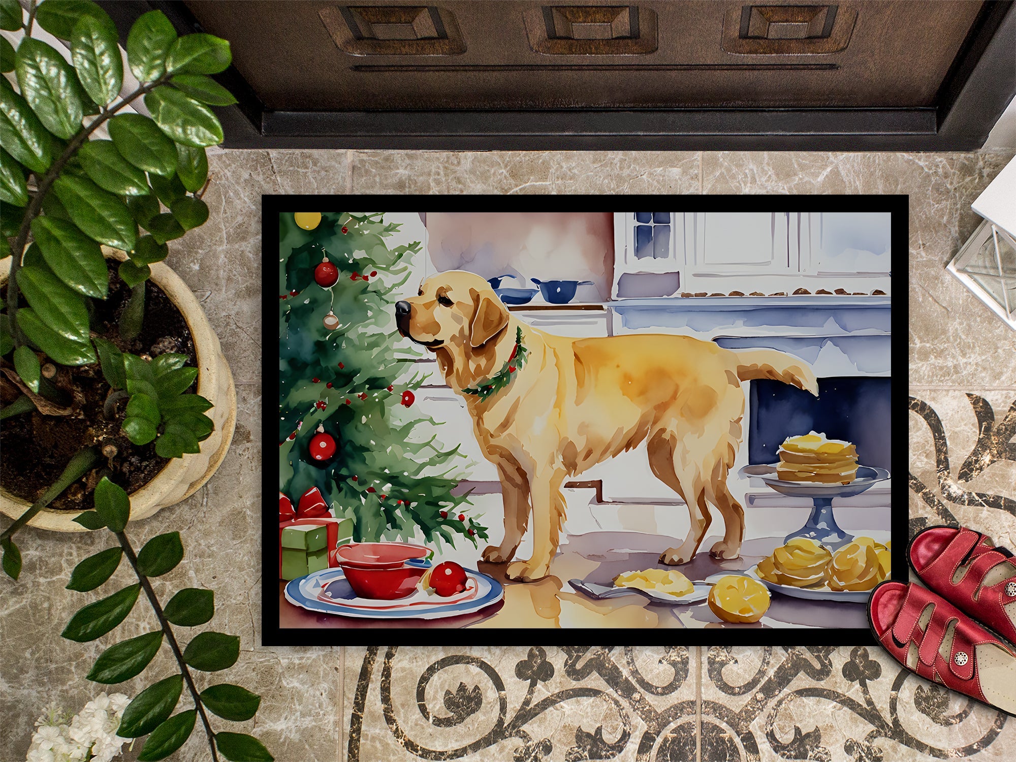 Labrador Retriever Christmas Cookies Doormat Indoor Outdoor 18H X 27W Front Door Mat Rugs for Entryway, Non Slip Washable