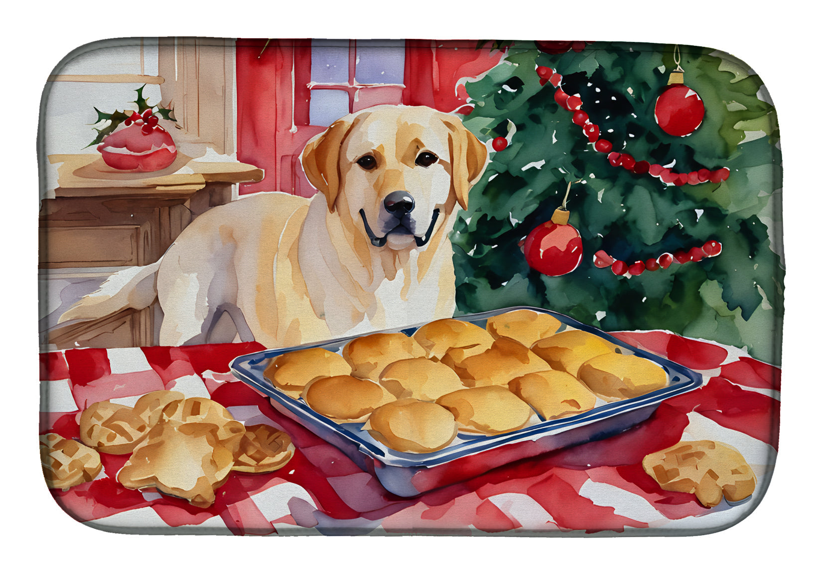 Labrador Retriever Christmas Cookies Dish Drying Mat Absorbent Dish Drying Mat Pad for Kitchen Counter Dish Drainer Mat for Countertop, 14 x 21", Multicolor