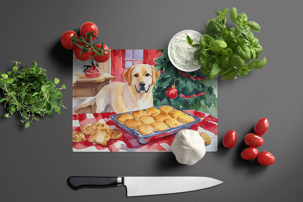 Labrador Retriever Christmas Cookies Cutting Board Tempered Glass Kitchen Cutting Surface, Heat Resistant Chopping, Non-Slip Feet, Food Prep & Serving