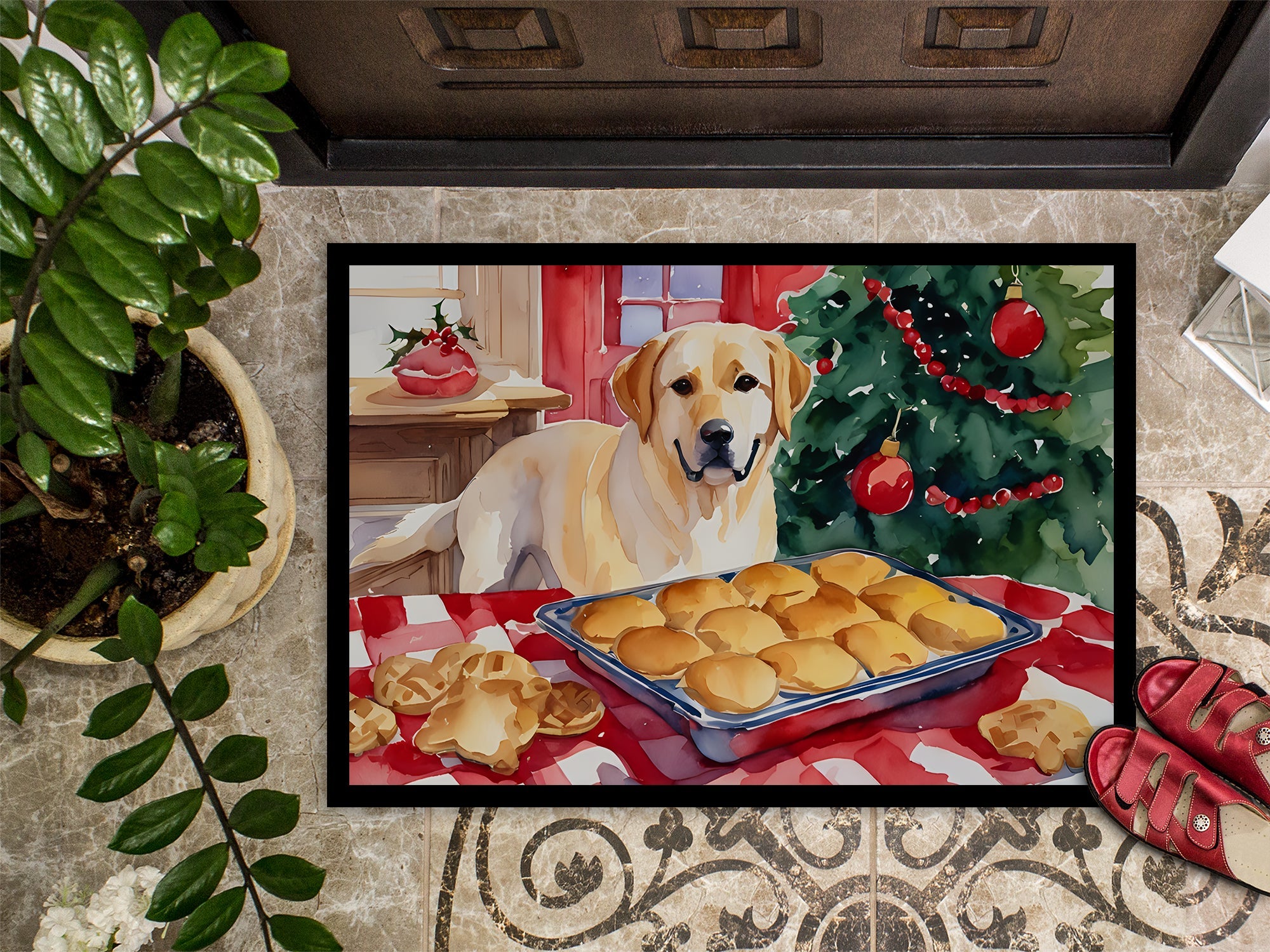 Labrador Retriever Christmas Cookies Doormat Indoor Outdoor 18H X 27W Front Door Mat Rugs for Entryway, Non Slip Washable