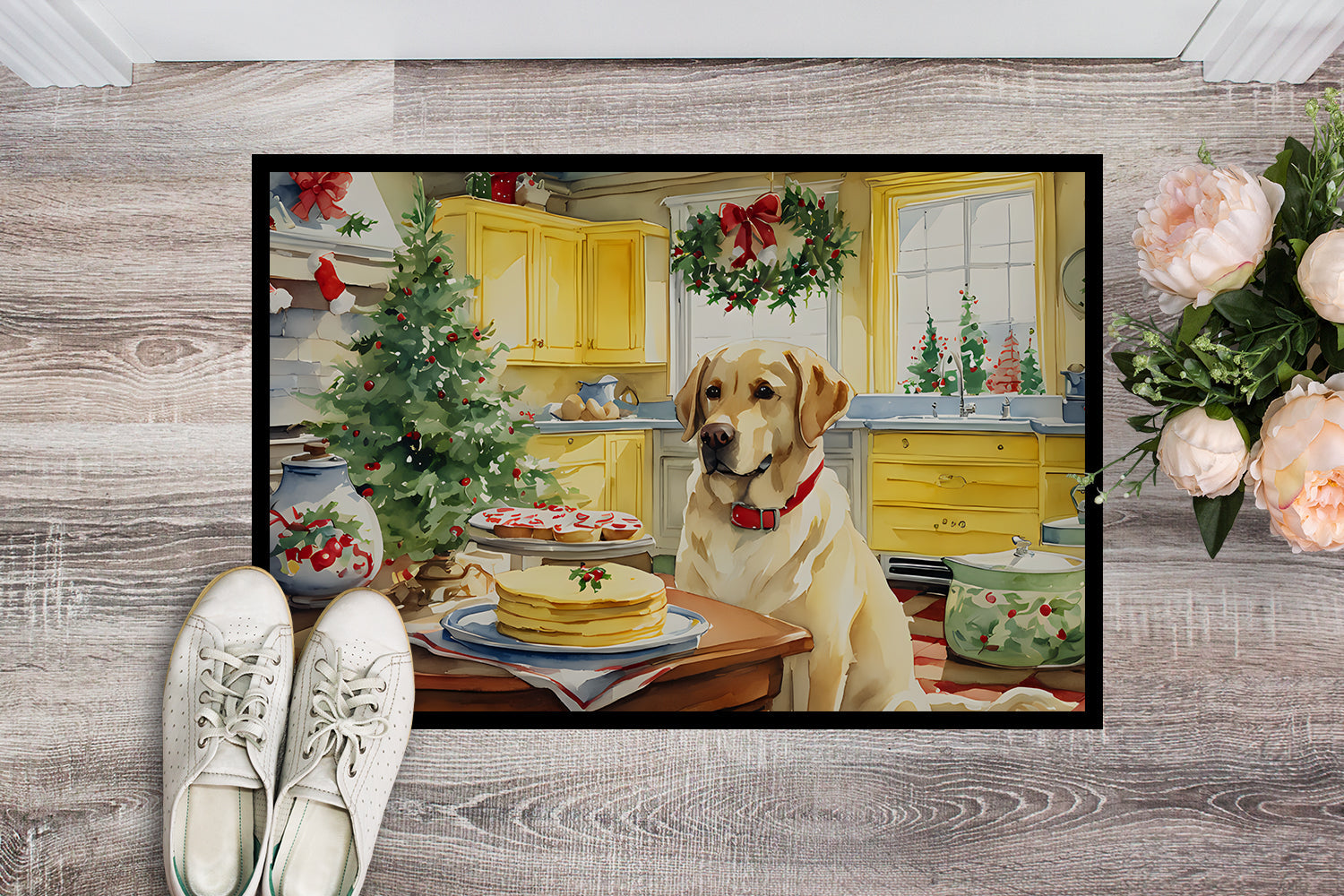 Labrador Retriever Christmas Cookies Doormat Indoor Outdoor 18H X 27W Front Door Mat Rugs for Entryway, Non Slip Washable