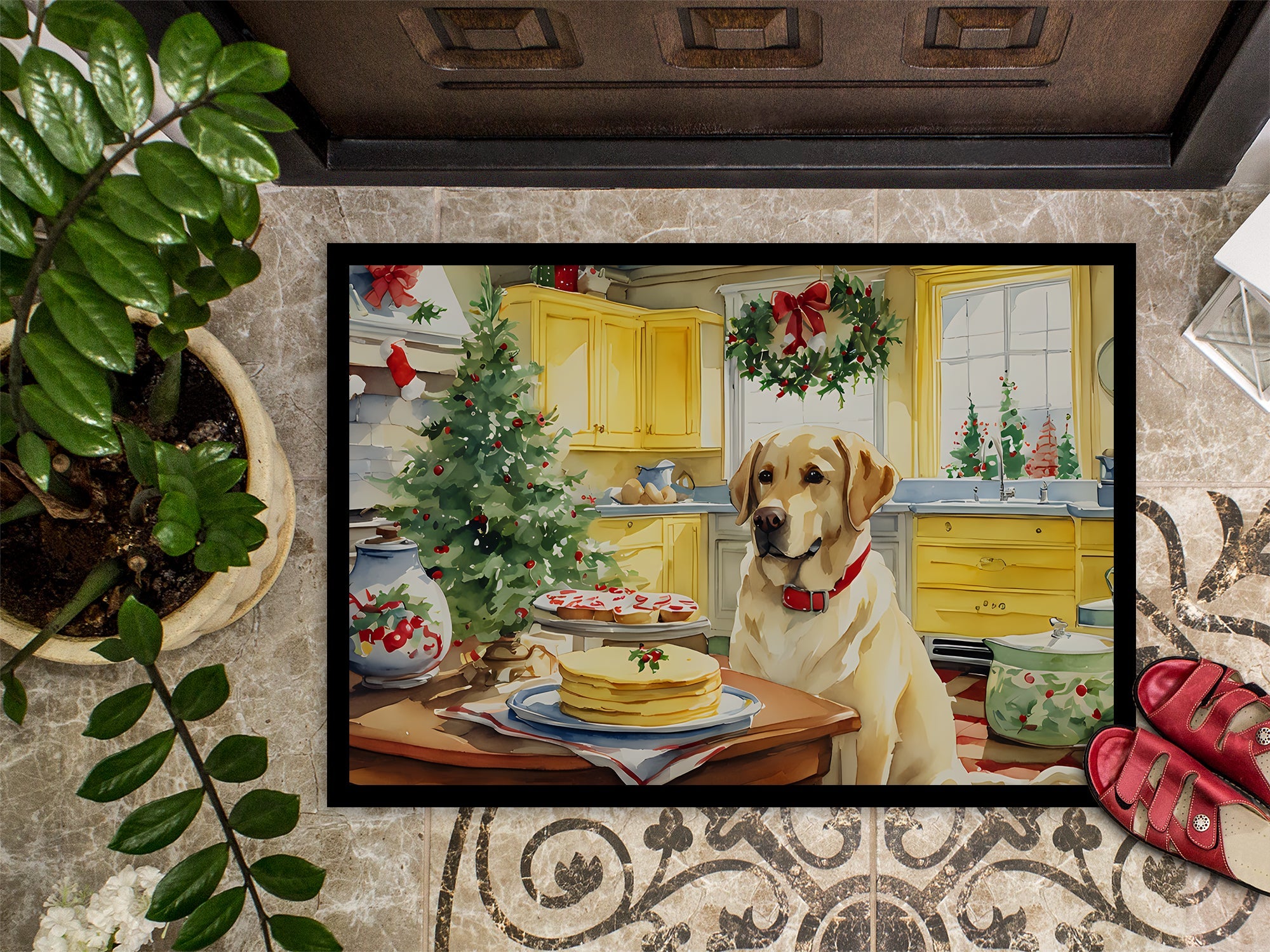Labrador Retriever Christmas Cookies Doormat Indoor Outdoor 18H X 27W Front Door Mat Rugs for Entryway, Non Slip Washable