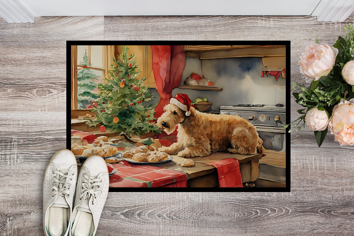 Lakeland Terrier Christmas Cookies Doormat Indoor Outdoor 24H X 36W Front Door Mat Rugs for Entryway, Non Slip Washable Low Pile,