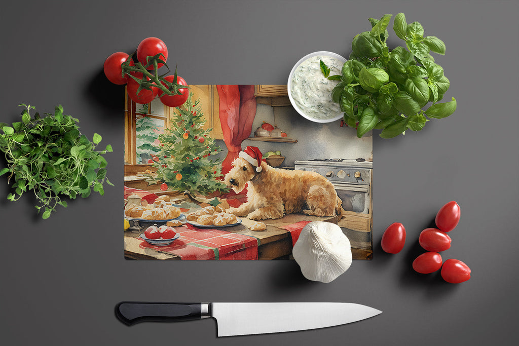 Lakeland Terrier Christmas Cookies Cutting Board Tempered Glass Kitchen Cutting Surface, Heat Resistant Chopping, Non-Slip Feet, Food Prep & Serving