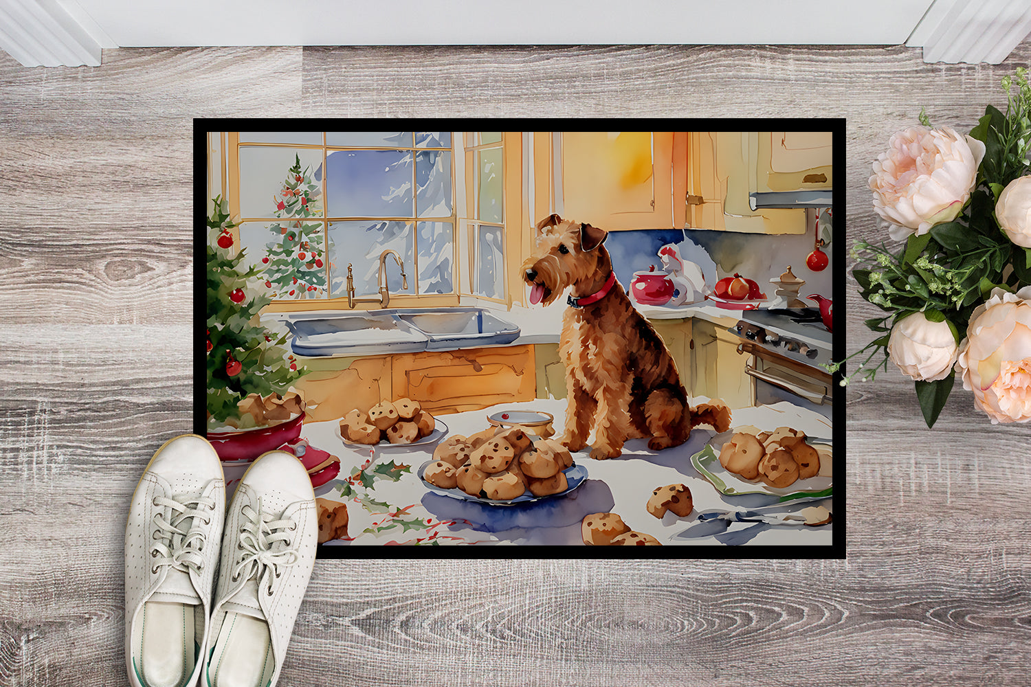 Lakeland Terrier Christmas Cookies Doormat Indoor Outdoor 24H X 36W Front Door Mat Rugs for Entryway, Non Slip Washable Low Pile,