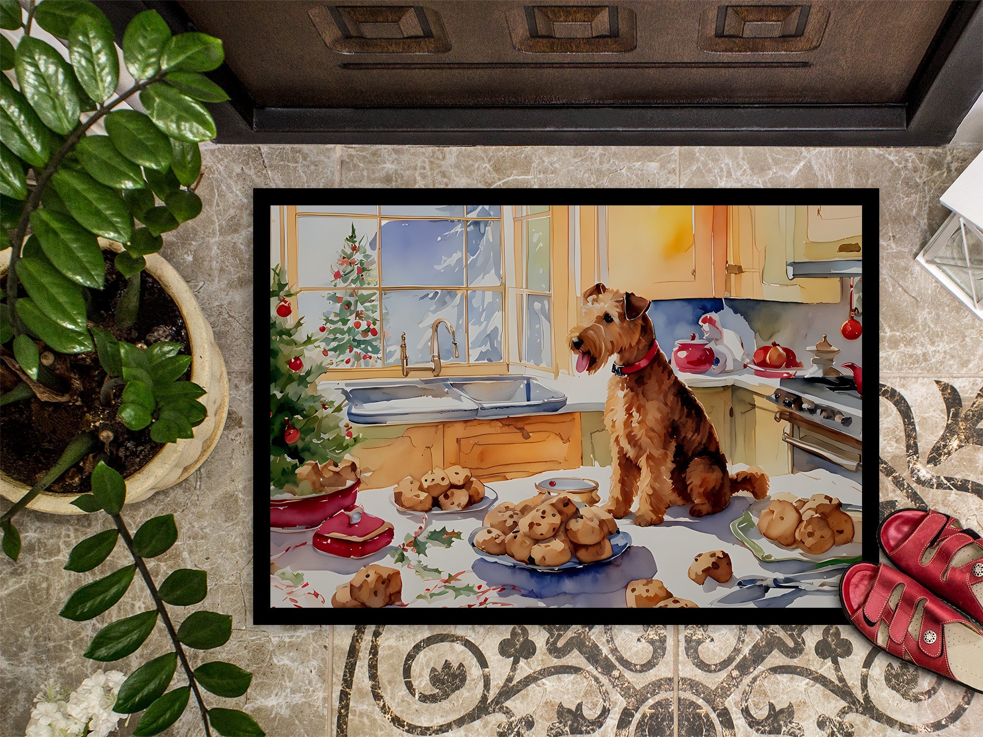Lakeland Terrier Christmas Cookies Doormat Indoor Outdoor 24H X 36W Front Door Mat Rugs for Entryway, Non Slip Washable Low Pile,