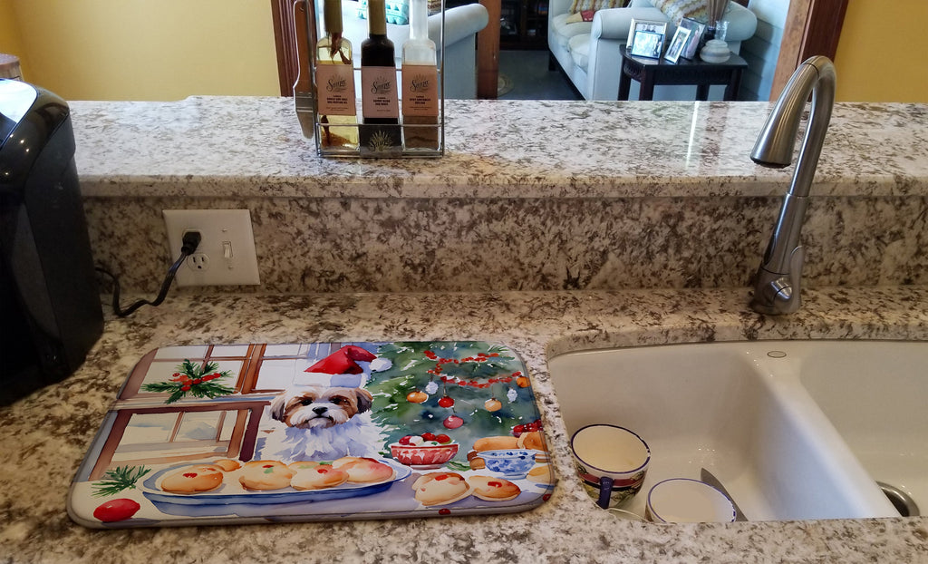 Lhasa Apso Christmas Cookies Dish Drying Mat Absorbent Dish Drying Mat Pad for Kitchen Counter Dish Drainer Mat for Countertop, 14 x 21", Multicolor
