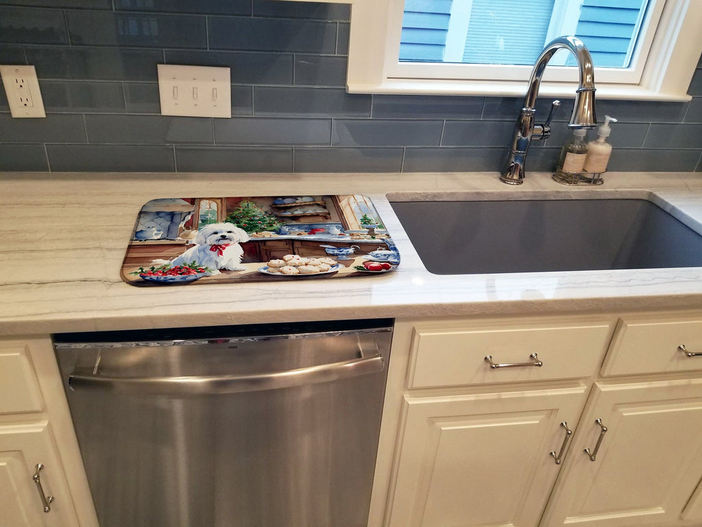 Maltese Christmas Cookies Dish Drying Mat Absorbent Dish Drying Mat Pad for Kitchen Counter Dish Drainer Mat for Countertop, 14 x 21", Multicolor