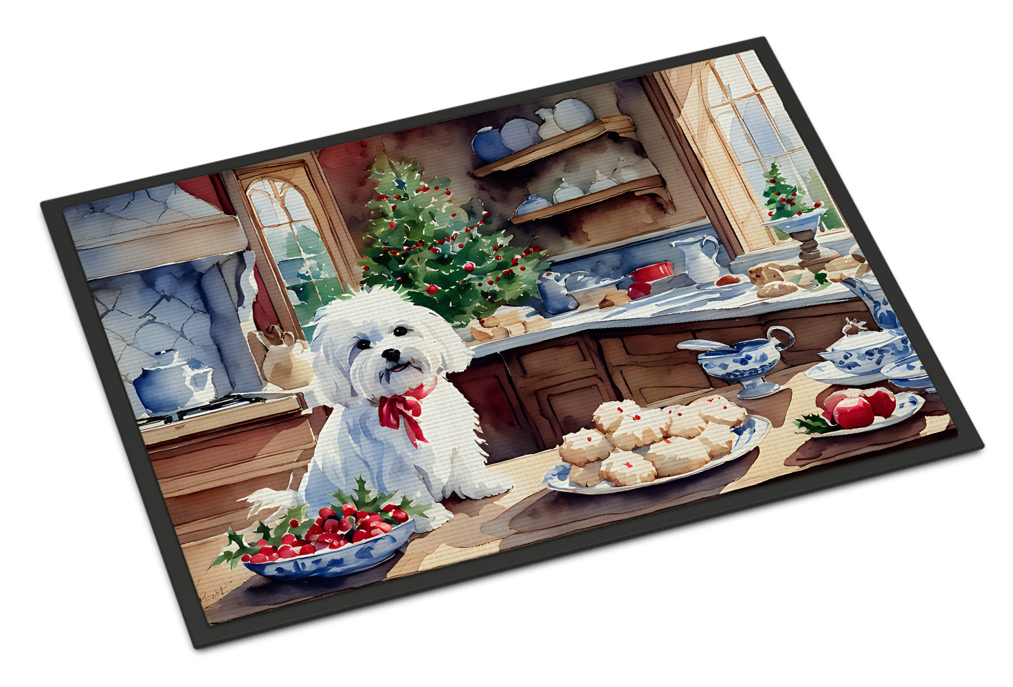 Maltese Christmas Cookies Doormat Indoor Outdoor 18H X 27W Front Door Mat Rugs for Entryway, Non Slip Washable