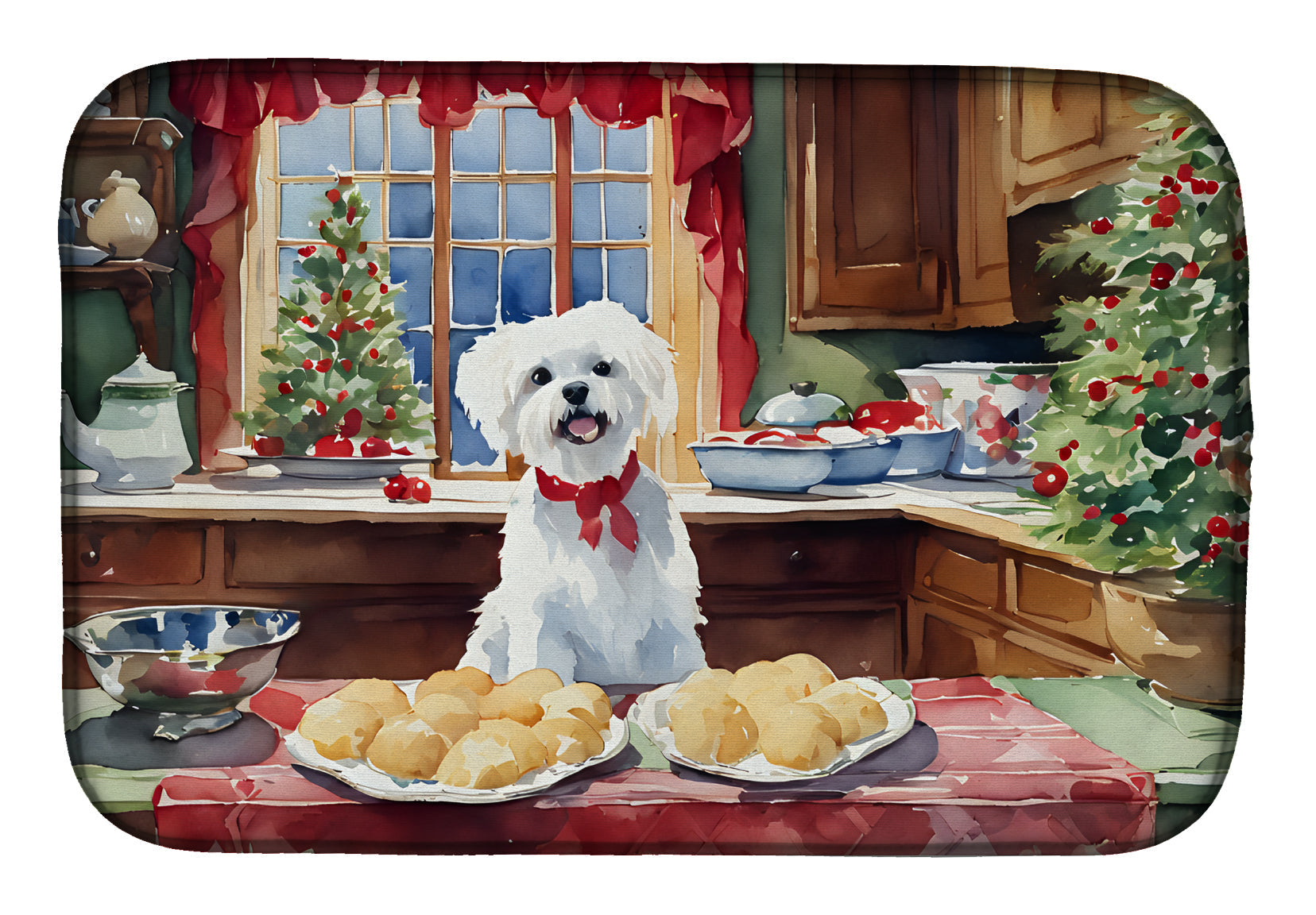 Maltese Christmas Cookies Dish Drying Mat Absorbent Dish Drying Mat Pad for Kitchen Counter Dish Drainer Mat for Countertop, 14 x 21", Multicolor