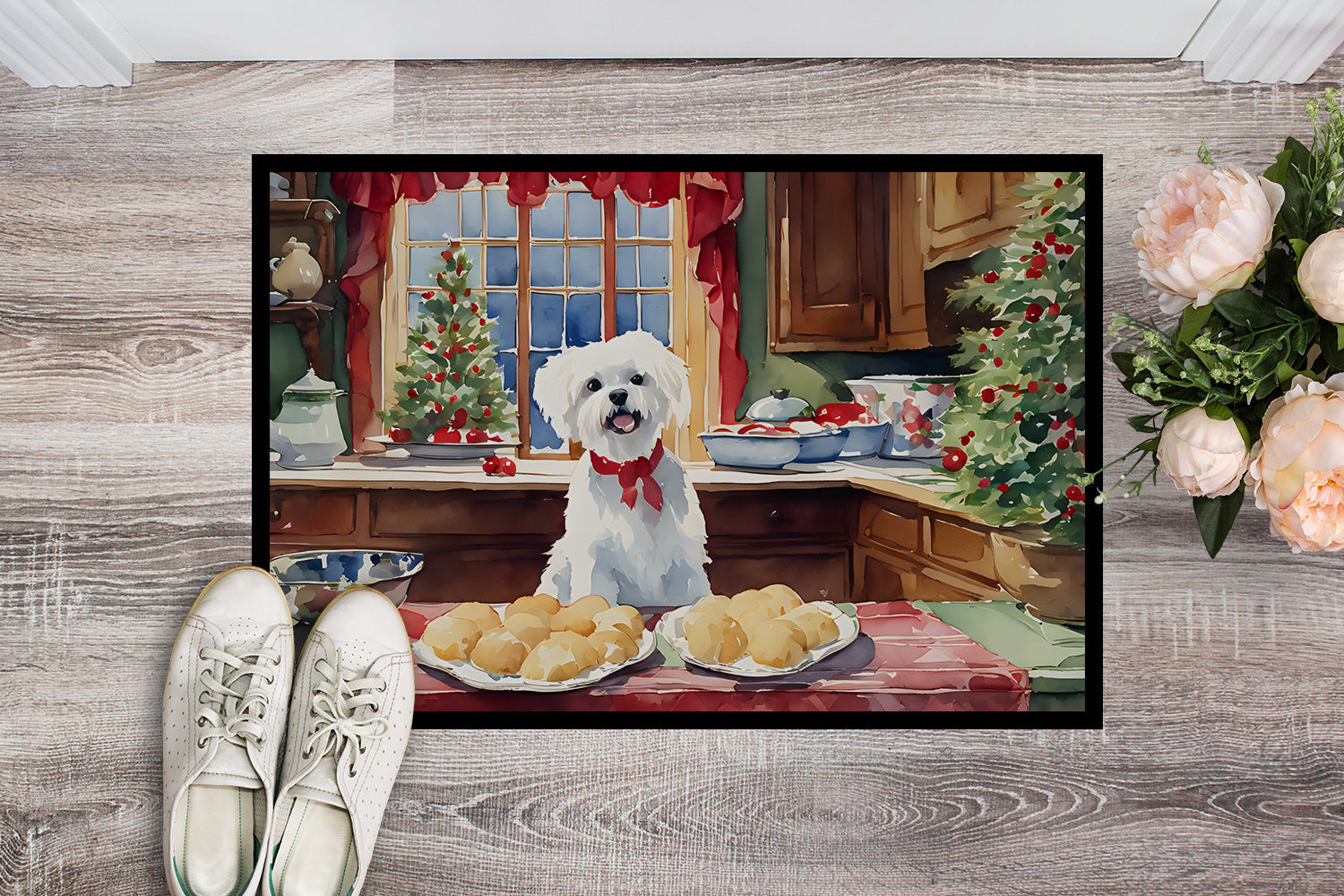 Maltese Christmas Cookies Doormat Indoor Outdoor 24H X 36W Front Door Mat Rugs for Entryway, Non Slip Washable Low Pile,