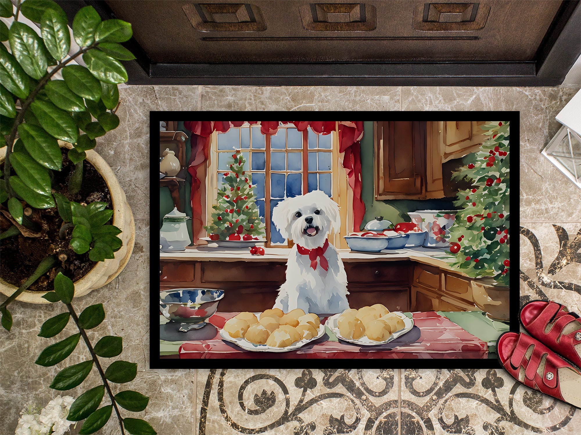Maltese Christmas Cookies Doormat Indoor Outdoor 24H X 36W Front Door Mat Rugs for Entryway, Non Slip Washable Low Pile,