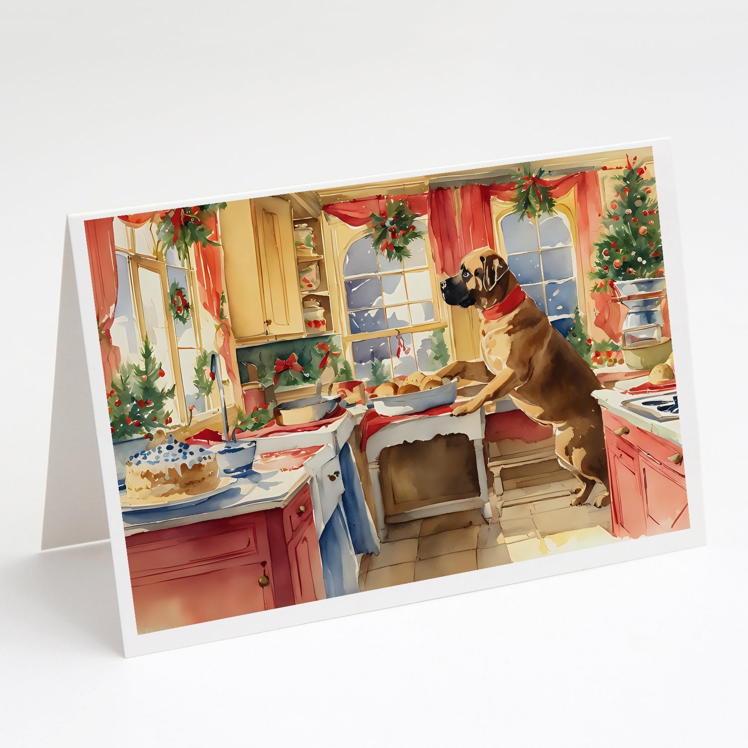 Mastiff Christmas Cookies Greeting Cards Pack of 8 Blank Cards with Envelopes Whimsical A7 Size 5x7